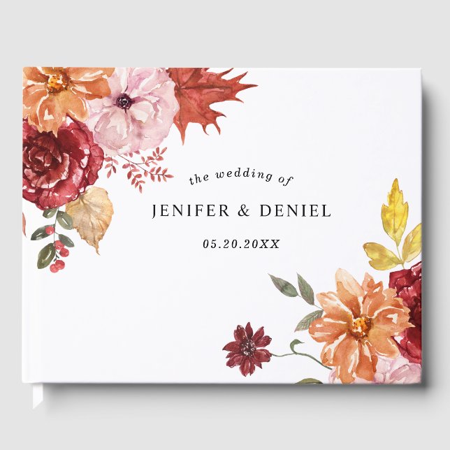 Elegant Fall Leaves Autumn Wedding  Guest Book (Front)