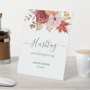 Elegant Fall Leaves Autumn Wedding Hashtag Sign