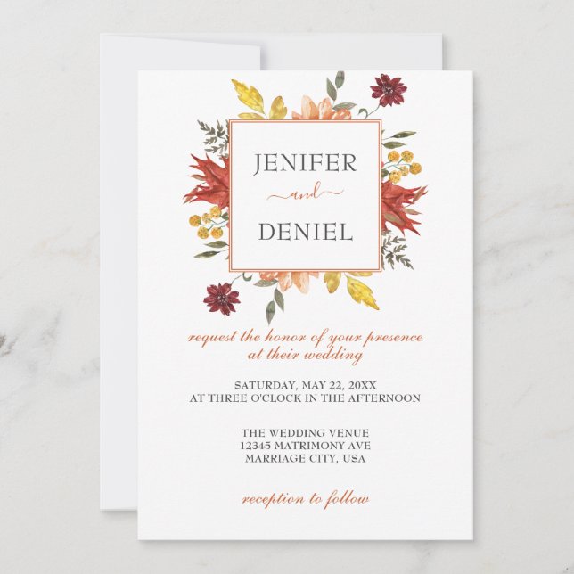 Elegant Fall Leaves Autumn Wedding  Invitation (Front)