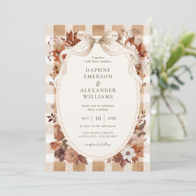 Elegant Fall Leaves Autumn Wedding Invitation (Standing Front)