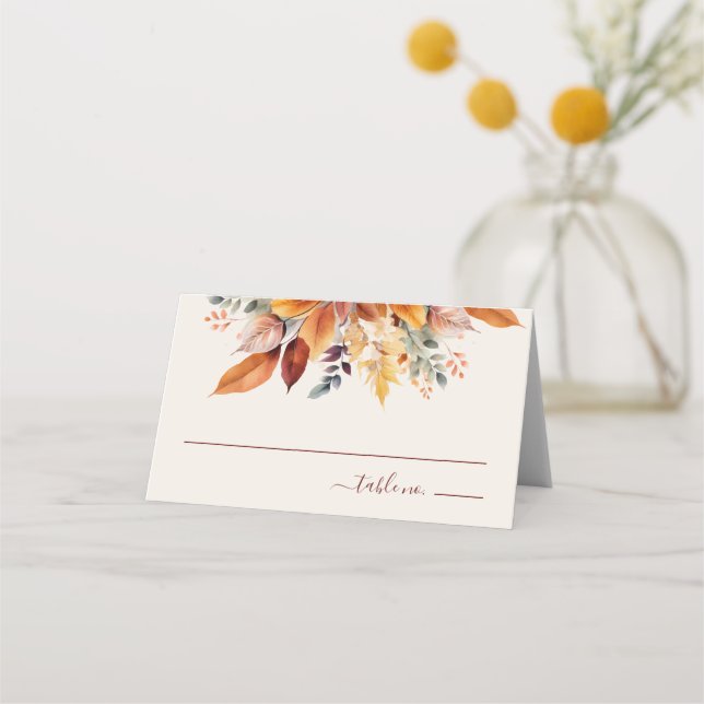 Elegant Fall Leaves Autumn Wedding Place Card (Front)