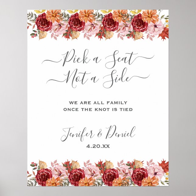 Elegant Fall Leaves Autumn Wedding  Poster (Front)