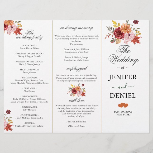 Elegant Fall Leaves Autumn Wedding  Programme  (Front)