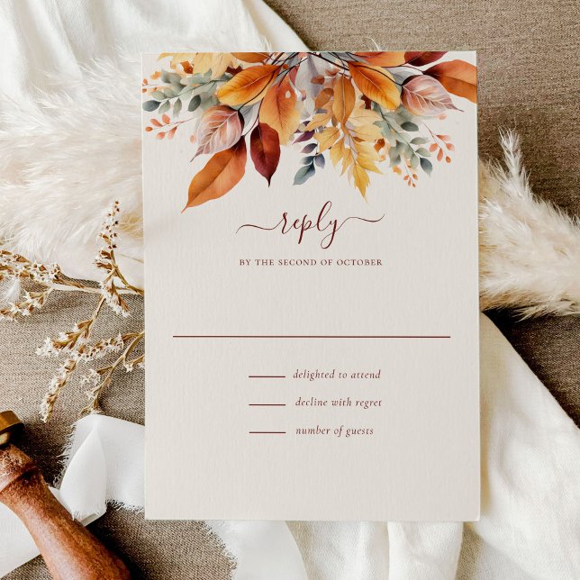 Elegant Fall Leaves Autumn Wedding RSVP Card (Creator Uploaded)