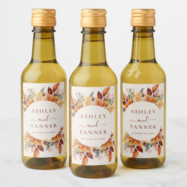 Elegant Fall Leaves Autumn Wedding Wine Label (Bottles)