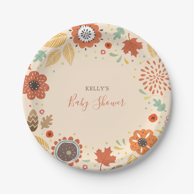 Elegant Fall Leaves Baby Shower Paper Plate (Front)