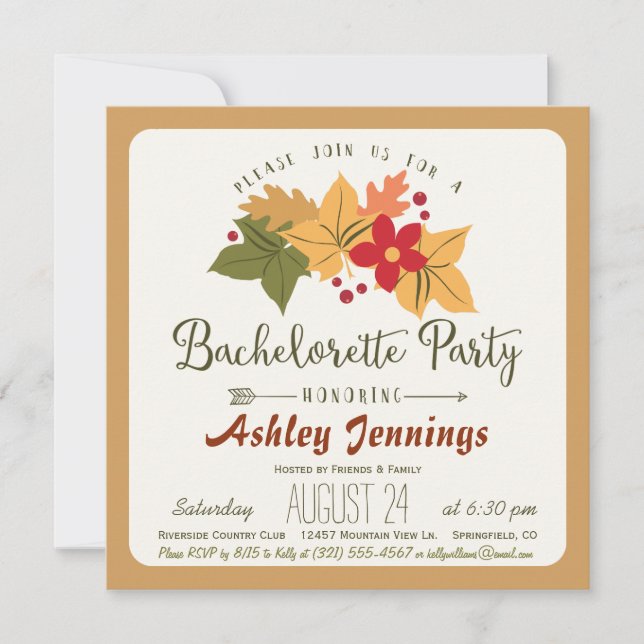 Elegant Fall Leaves & Berries Bachelorette Party Invitation (Front)
