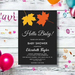Elegant Fall Leaves Black And White Baby Shower Invitation