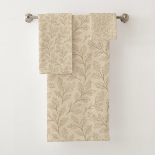 Elegant Fall Leaves Boho Minimalist Farmhouse Bath Towel Set