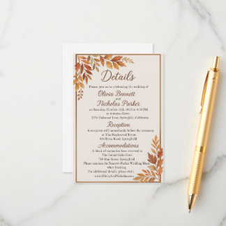Elegant Fall Leaves & Copper Script Rustic Autumn Enclosure Card
