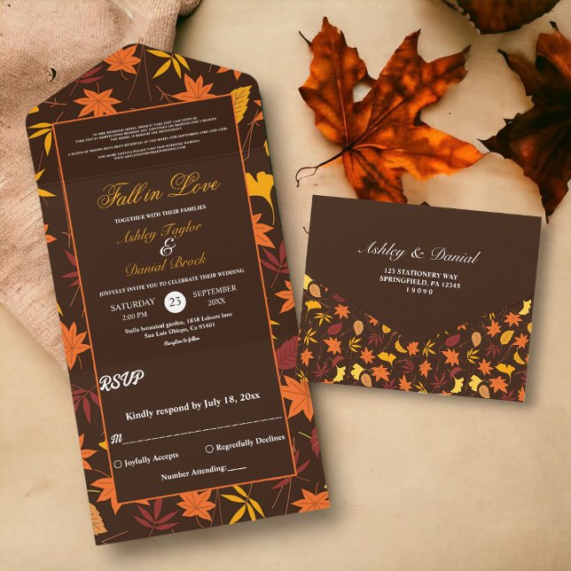 Elegant Fall Leaves Country Autumn Floral Wedding All In One Invitation (Creator Uploaded)