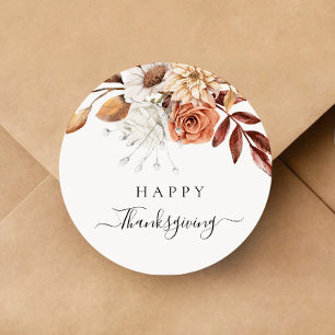Elegant Fall Leaves Happy Thanksgiving Classic Round Sticker