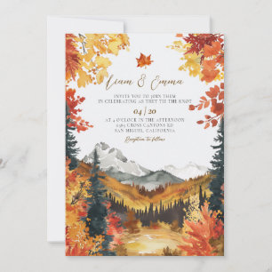 Elegant Fall Leaves Mountain Wedding Invitation