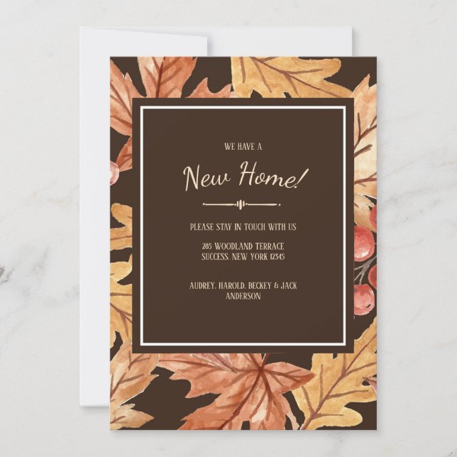 Elegant Fall Leaves New Home Announcement (Front)