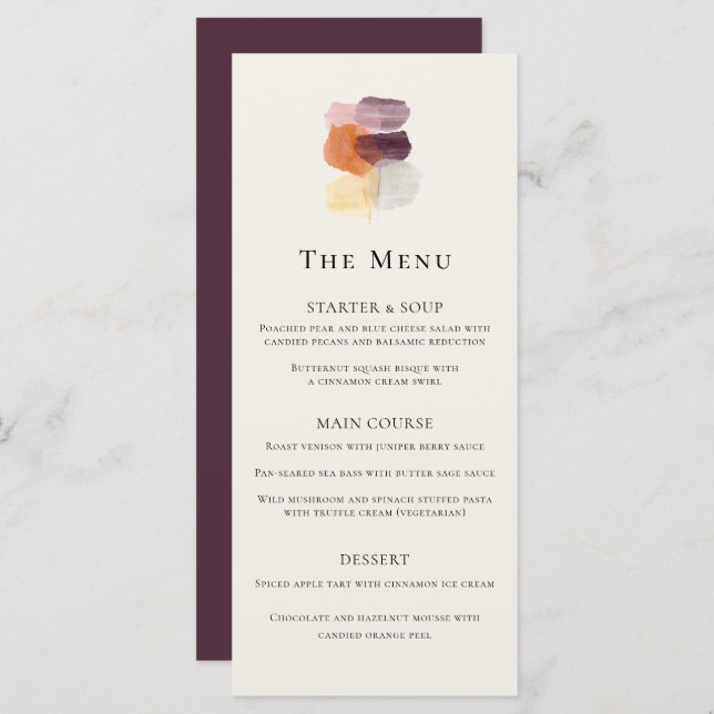 Elegant Fall Leaves Plum Rust Terracotta Wedding Menu (Front/Back)