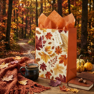 Elegant Fall Leaves & Pumpkin Gift Bag | Autumn