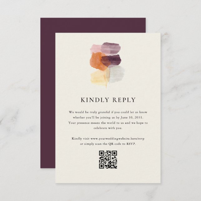 Elegant Fall Leaves QR Code Online Wedding RSVP Card (Front/Back)