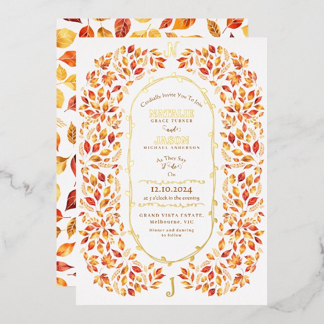 Elegant Fall Leaves Rustic Boho Wedding (Front/Back)
