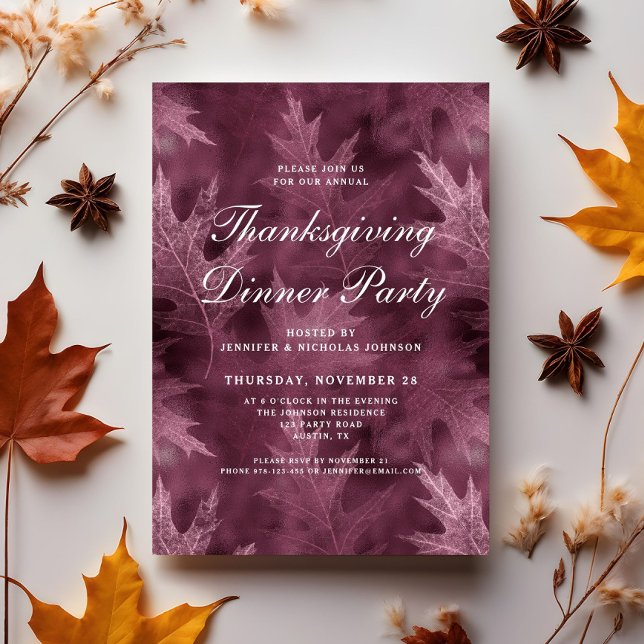 Elegant Fall Leaves Thanksgiving Dinner Party Invitation (Elegant Fall Leaves Thanksgiving Dinner Party Invitation)
