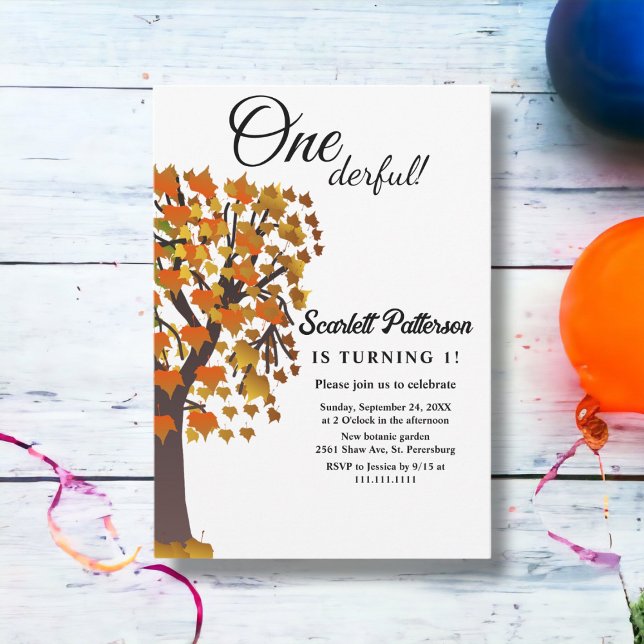 Elegant Fall Leaves Tree Romantic 1st Birthday Invitation (Creator Uploaded)