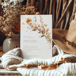 Elegant Fall Orange & Brown Wildflowers Wedding Invitation