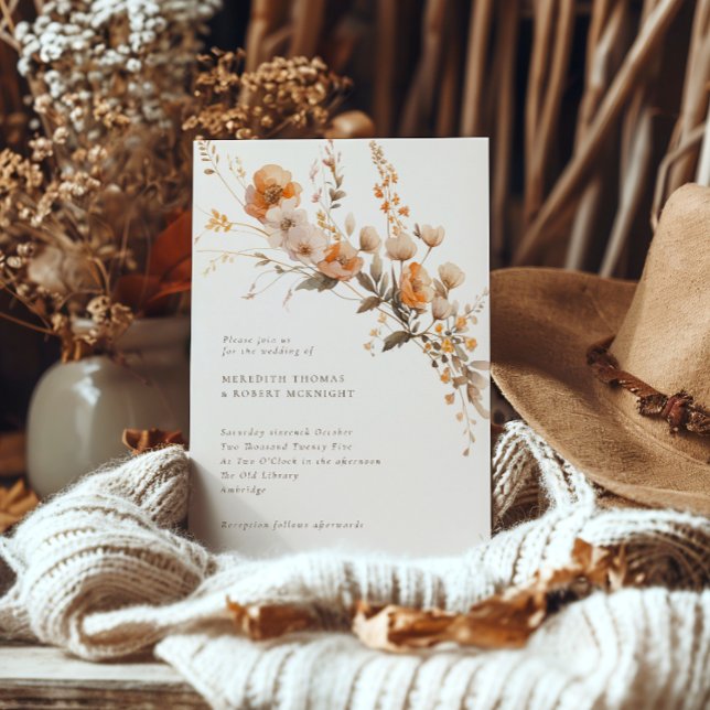 Elegant Fall Orange & Brown Wildflowers Wedding Invitation (Creator Uploaded)