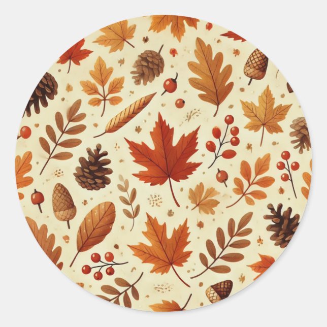 Elegant Fall Pattern Classic Round Sticker (Front)