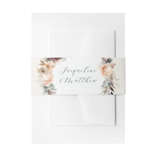 Elegant Fall Peach Floral Sage Watercolor Wedding Invitation Belly Band