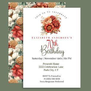 Elegant Fall Peony and Mum 70th Birthday Invitation