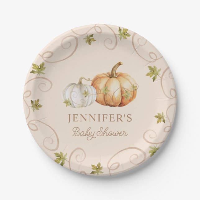 Elegant Fall Pumpkin Baby Shower Paper Plate (Front)
