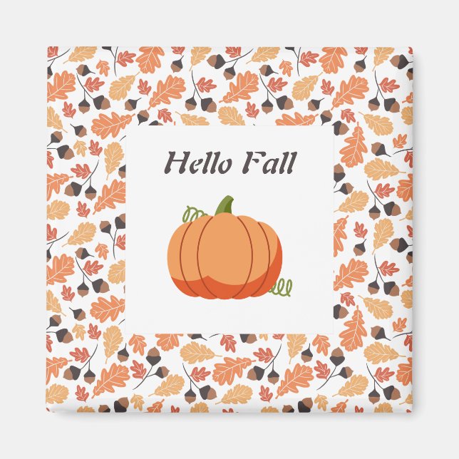 Elegant Fall Pumpkin with Autumn Leaves Pattern Magnet (Front)