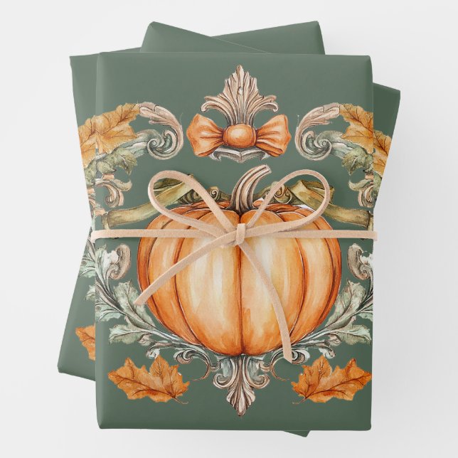 Elegant Fall Pumpkin  Wrapping Paper Sheet (In situ)