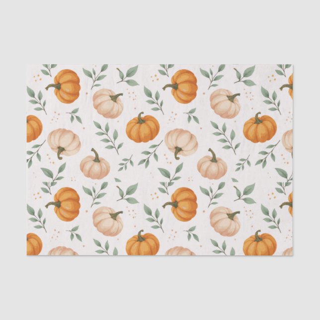  Elegant Fall Pumpkins Leaves Watercolor Pattern Tissue Paper (Front)