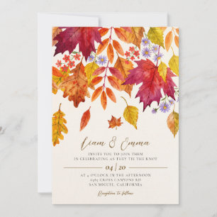 Elegant Fall Rustic Autumn leaves Wedding Invitation
