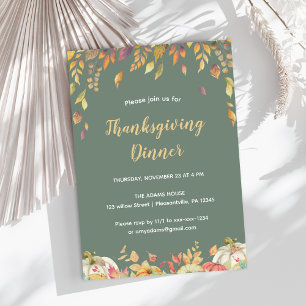 Elegant Fall Sage Thanksgiving Dinner Invitation