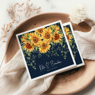Elegant Fall Sunflower Florals & Navy Wedding Napkin