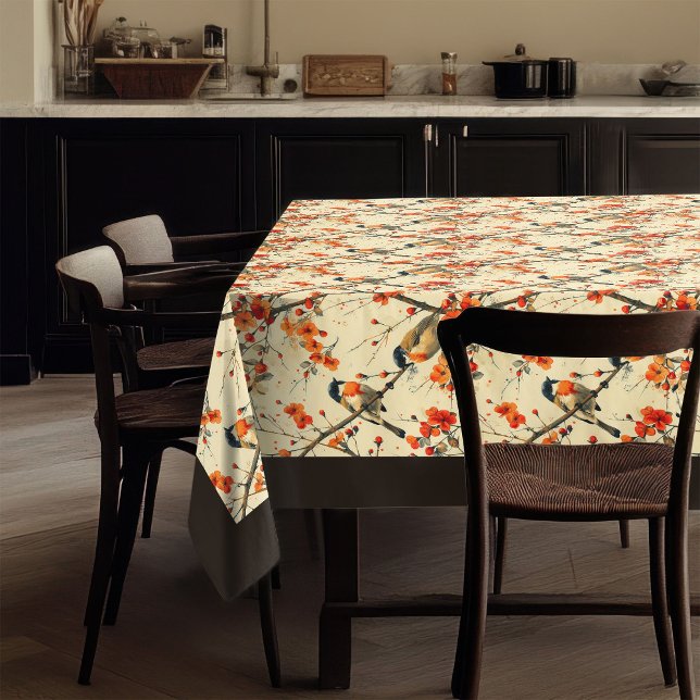 Elegant Fall Tablecloth Birds Whimsical Florals (Elegant Fall Tablecloth Birds Whimsical Florals)
