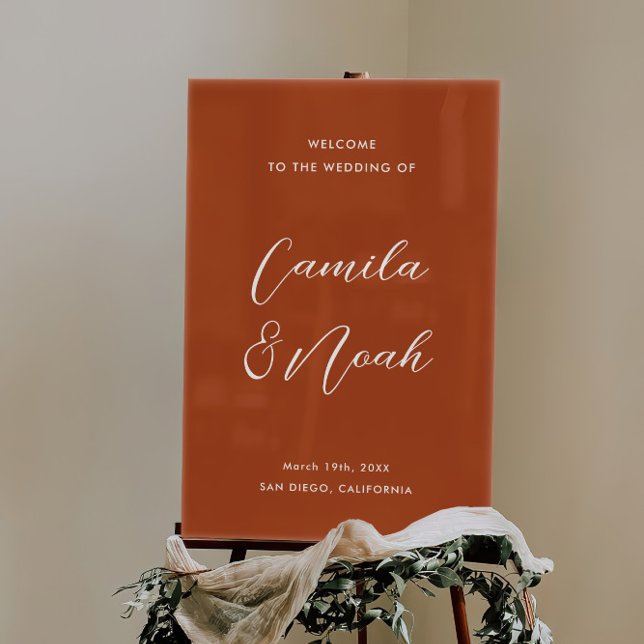 Elegant Fall Terracotta Wedding Welcome  Acrylic Sign (Creator Uploaded)