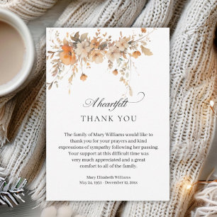 Elegant Fall Watercolor Floral Funeral Thank You Card