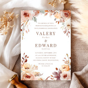 Elegant Fall Watercolor Floral Wedding Invitation