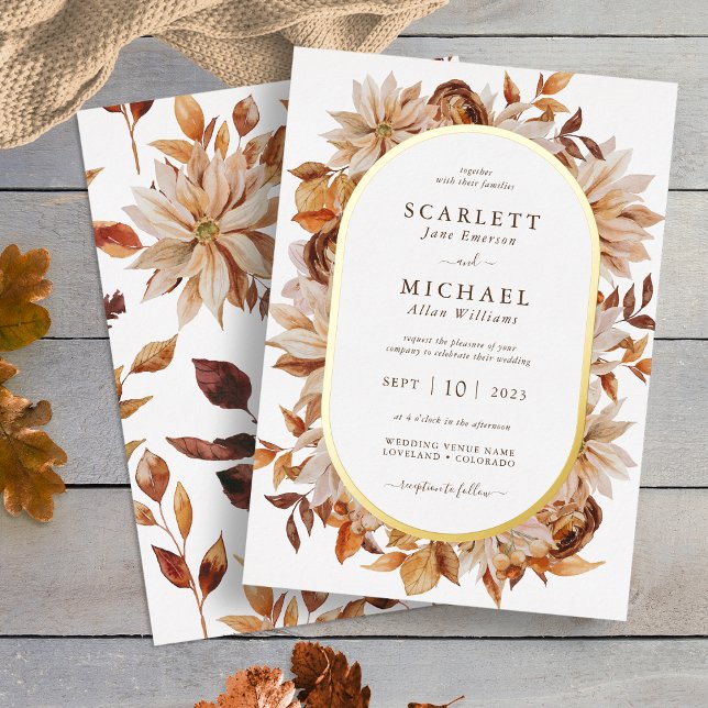 Elegant Fall Wedding (Elegant White Fall Floral Wedding Foil Invitation by Painted Paperie
)