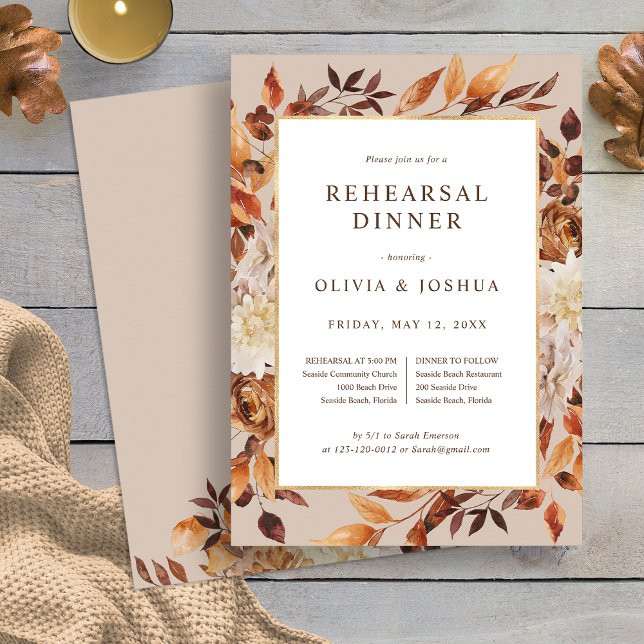 Elegant Fall Wedding Rehearsal Dinner Invitation (Elegant Fall Leaves Wedding Rehearsal Dinner Invitation by Painted Paperie
)
