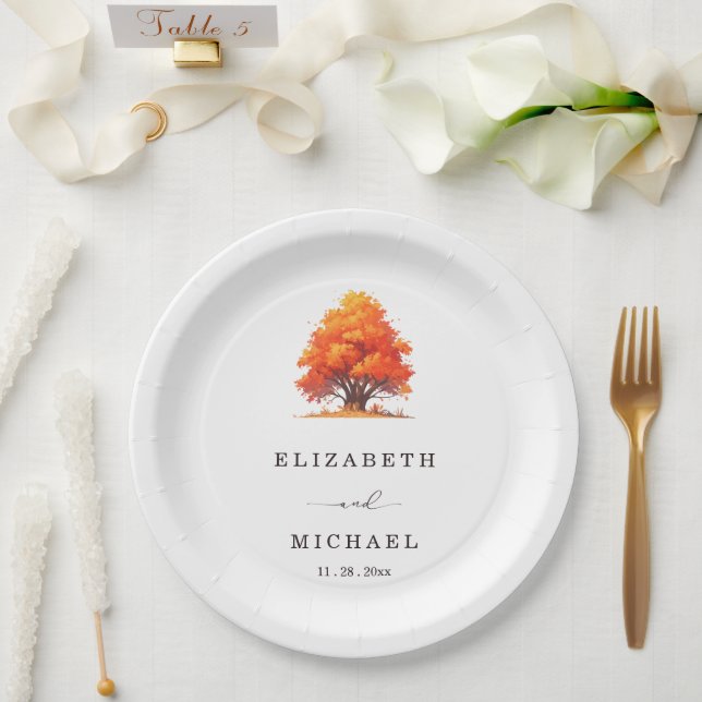 Elegant Fall Wedding Rustic Autumn Tree Wedding  Paper Plate (Wedding)