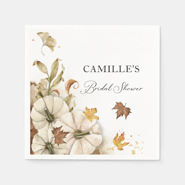 Elegant Fall White Pumpkin Bridal Shower Paper Napkin (Front)