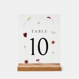 Elegant Fall Wildflower Wedding Table Number #10 Acrylic Sign