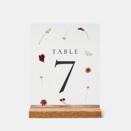 Elegant Fall Wildflower Wedding Table Number #7 Acrylic Sign
