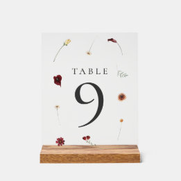 Elegant Fall Wildflower Wedding Table Number #9 Acrylic Sign
