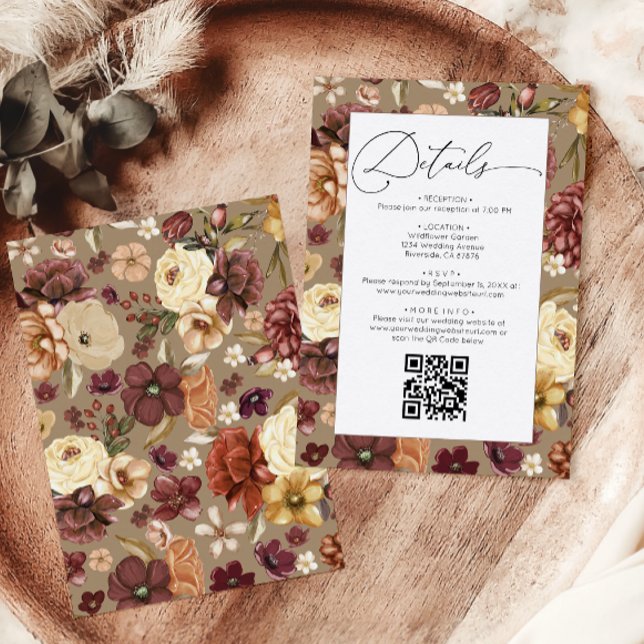 Elegant Fall Wildflowers Floral  Wedding Details  Enclosure Card (Creator Uploaded)