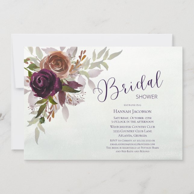 Elegant Fall Winter Plum Purple Bridal Shower Invitation (Front)
