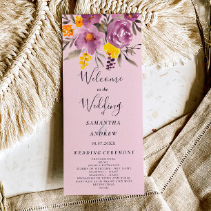 Elegant fall winter purple floral wedding program